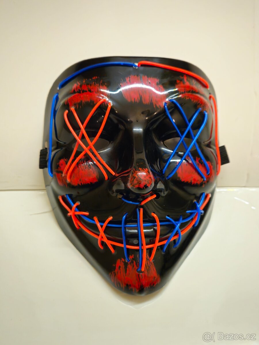 LED strašidelná maska červená - modrá - 3