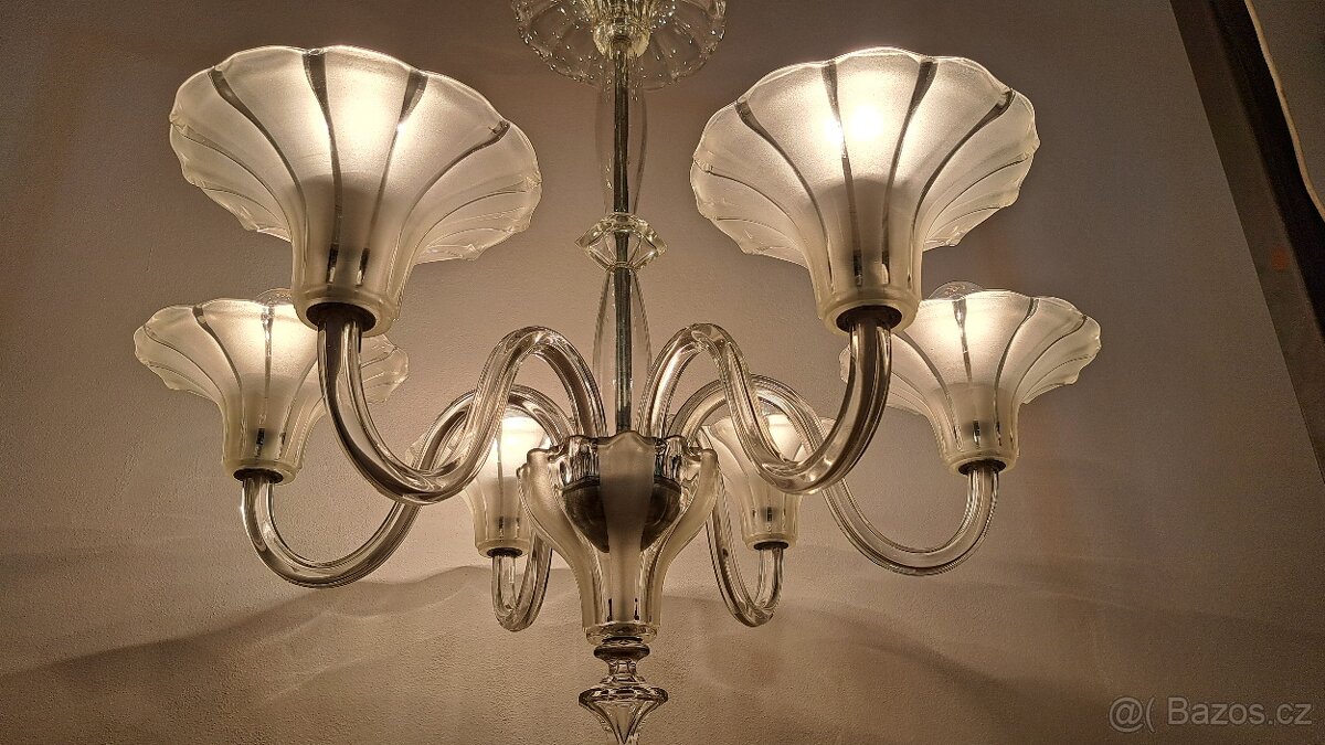 Starožitný lustr, Art Deco, celoskleněný - 3
