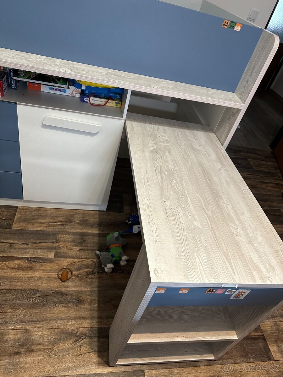 Dětská patrová postel - psací stůl , úložný prostor Sconto - 3