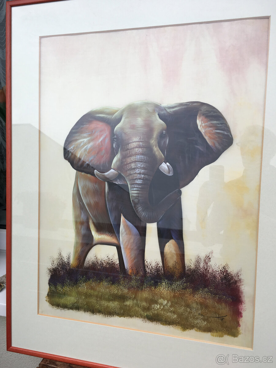 Obraz na hedvábí, motiv slona jako DÁREK - 3