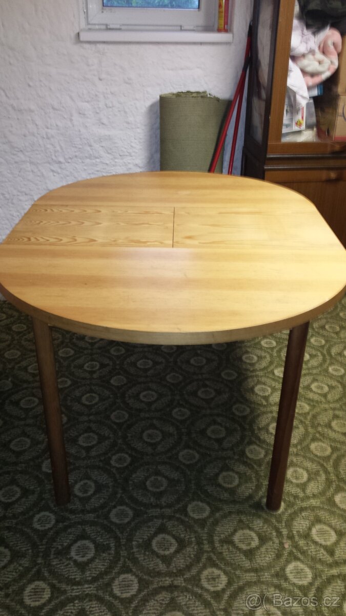 stůl kulatý, rozkládací, dřevo masív. 105 cm=průměr - 3