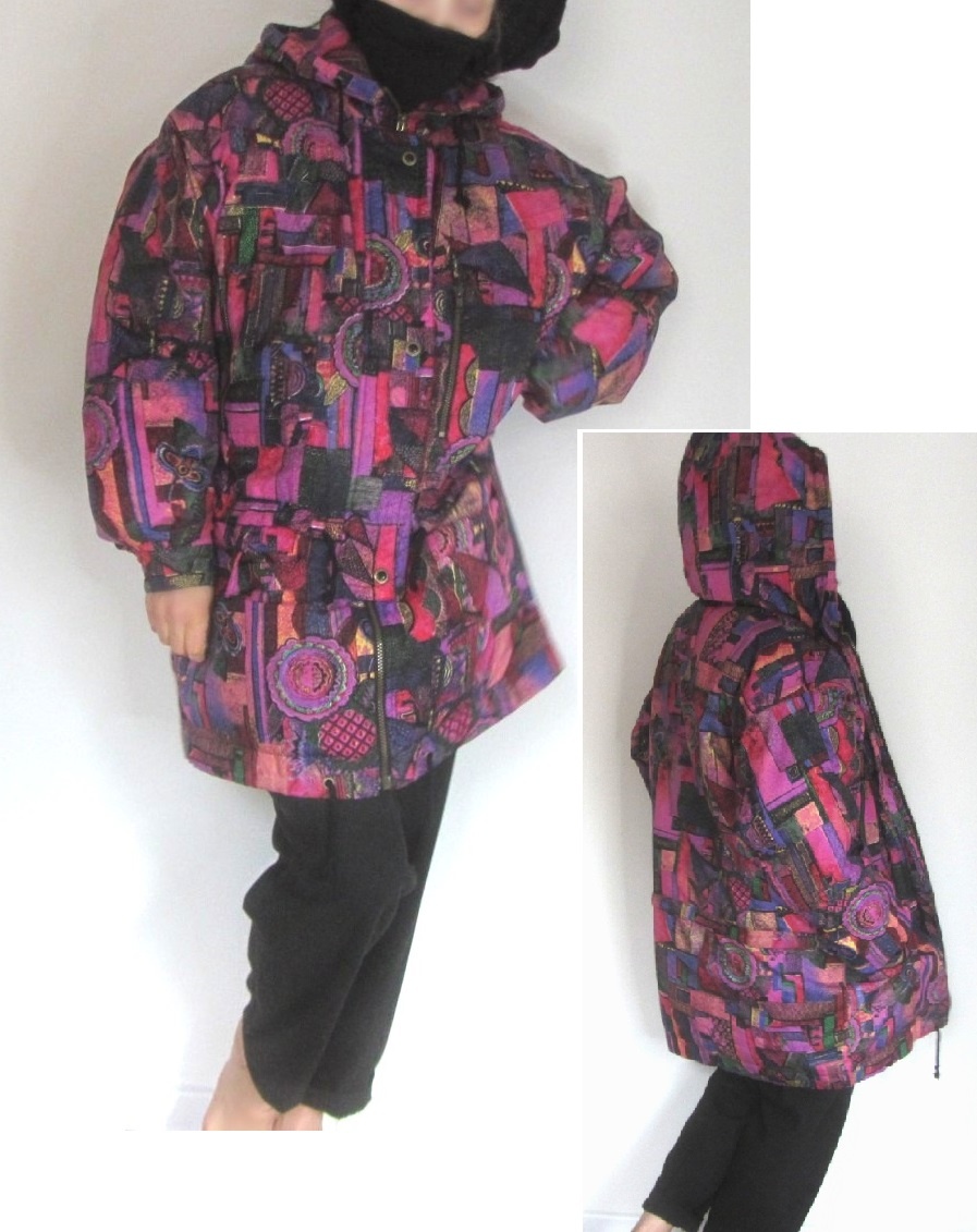 Vintage 80s teplá zimní bunda s barevným vzorem - 3