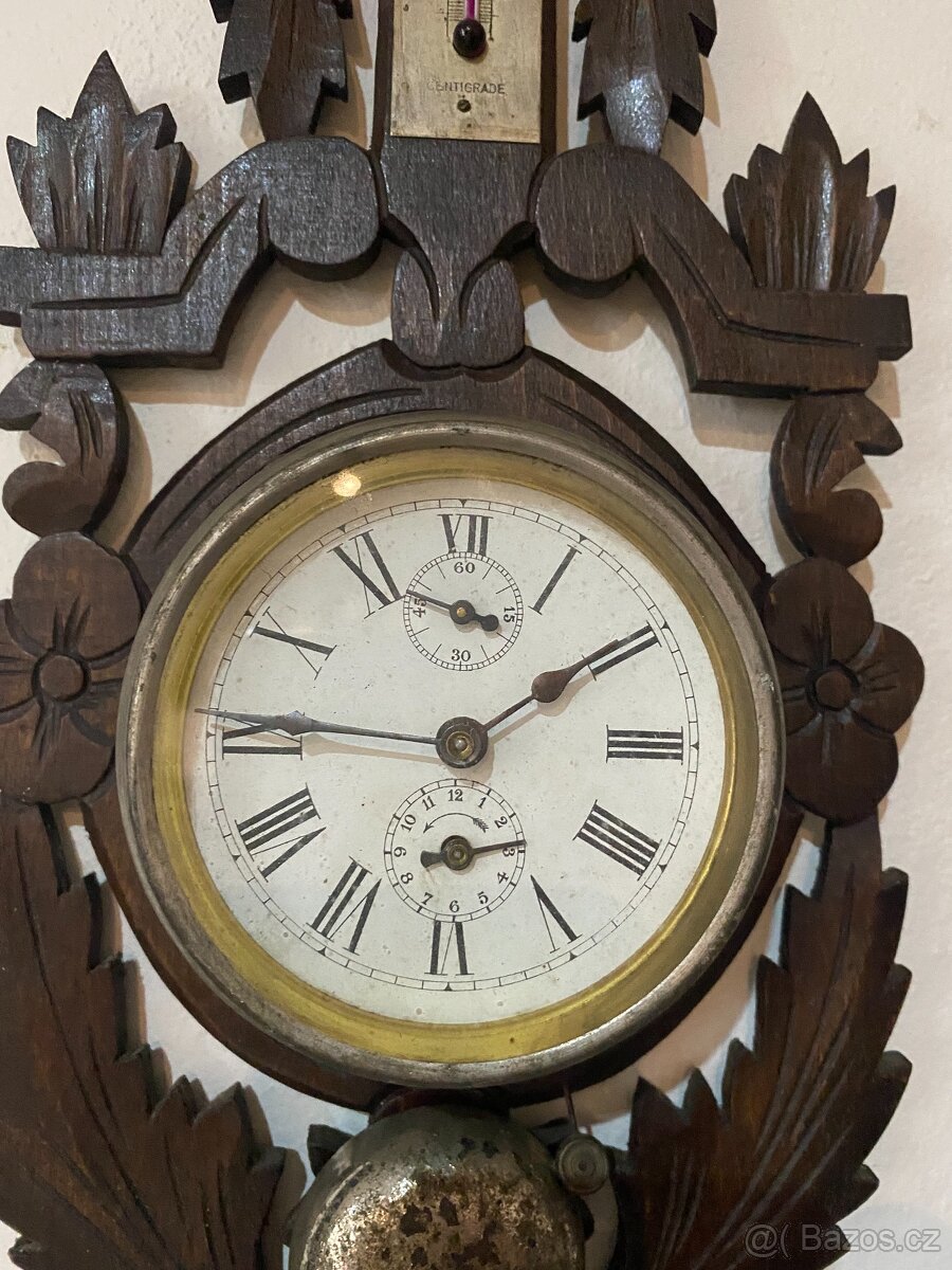 Starožitné hodiny s budíkem a teploměrem - 3