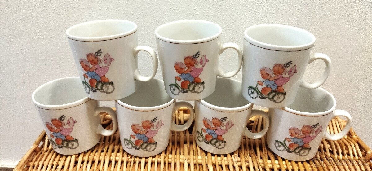 Růžový retro porcelán, dětské hrníčky,velké keramické hrnky - 3