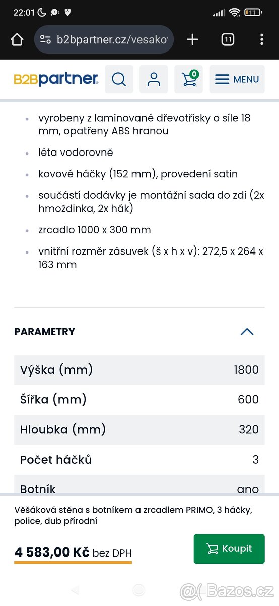 Věšáková stěna s botníkem 60cm - 3