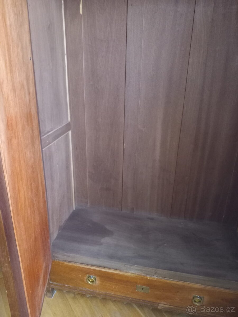 Starožitná skříň na kabáty, tmavě hněda/mahagón, - 3