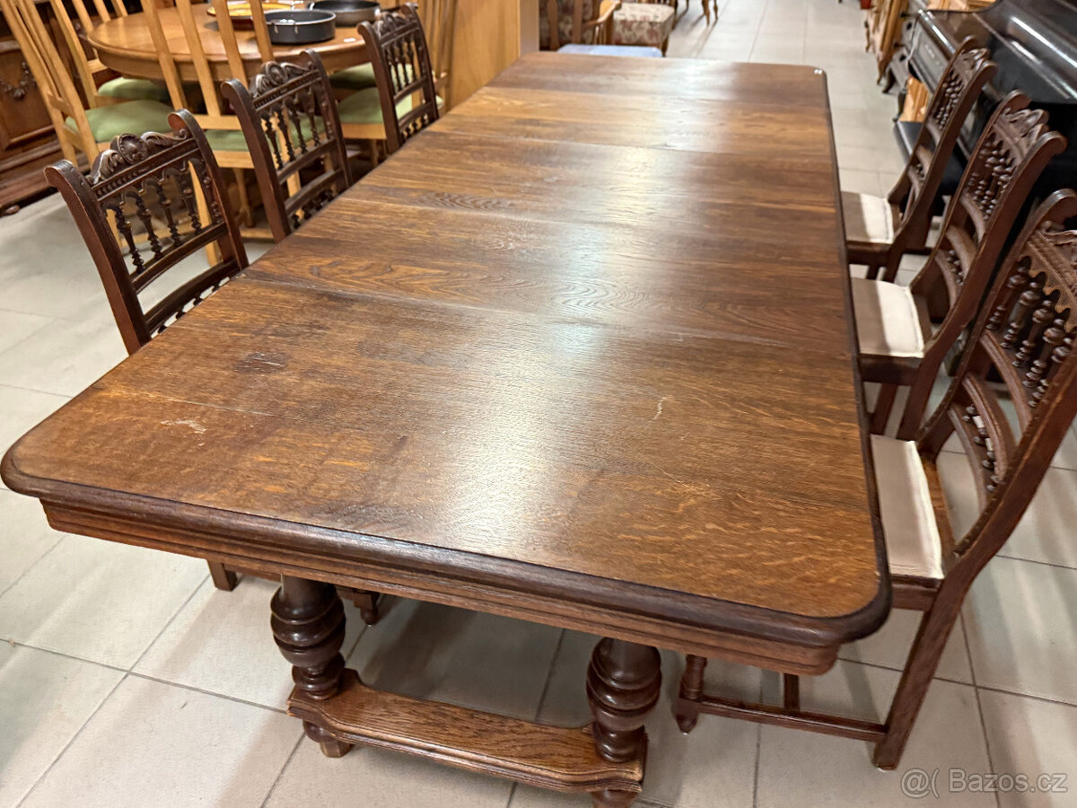 dvakrát historický set dubového stolu a šesti židlí - 3