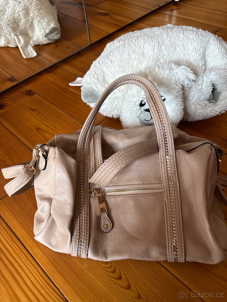 Kožená kabelka pudrová růžová - 3