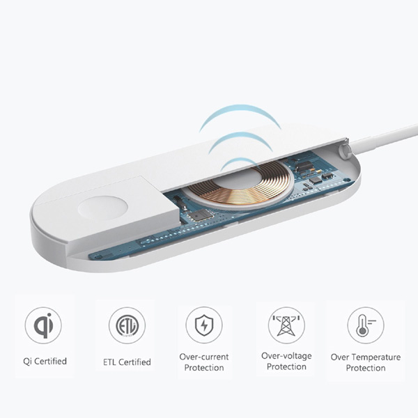 2v1 bezdrátová nabíječka, pro telefon a Apple Watch, bílá, 5 - 3