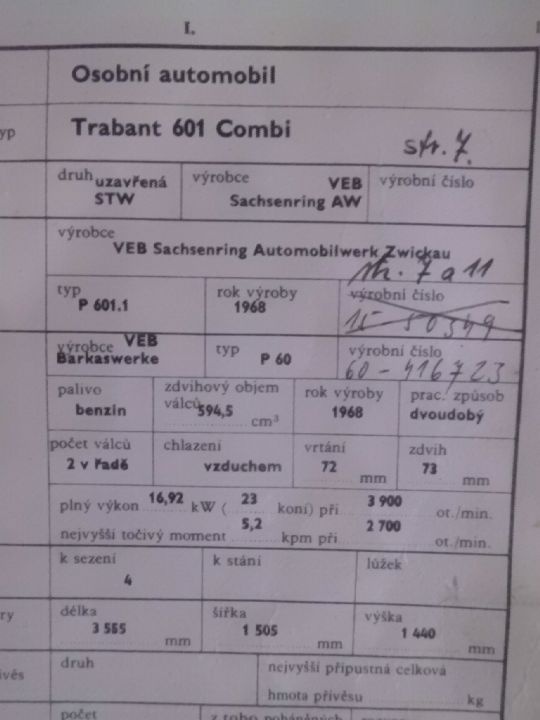 Staré Techničáky pro TRABANTY 601 - 601 S - 601 COMBI - 3