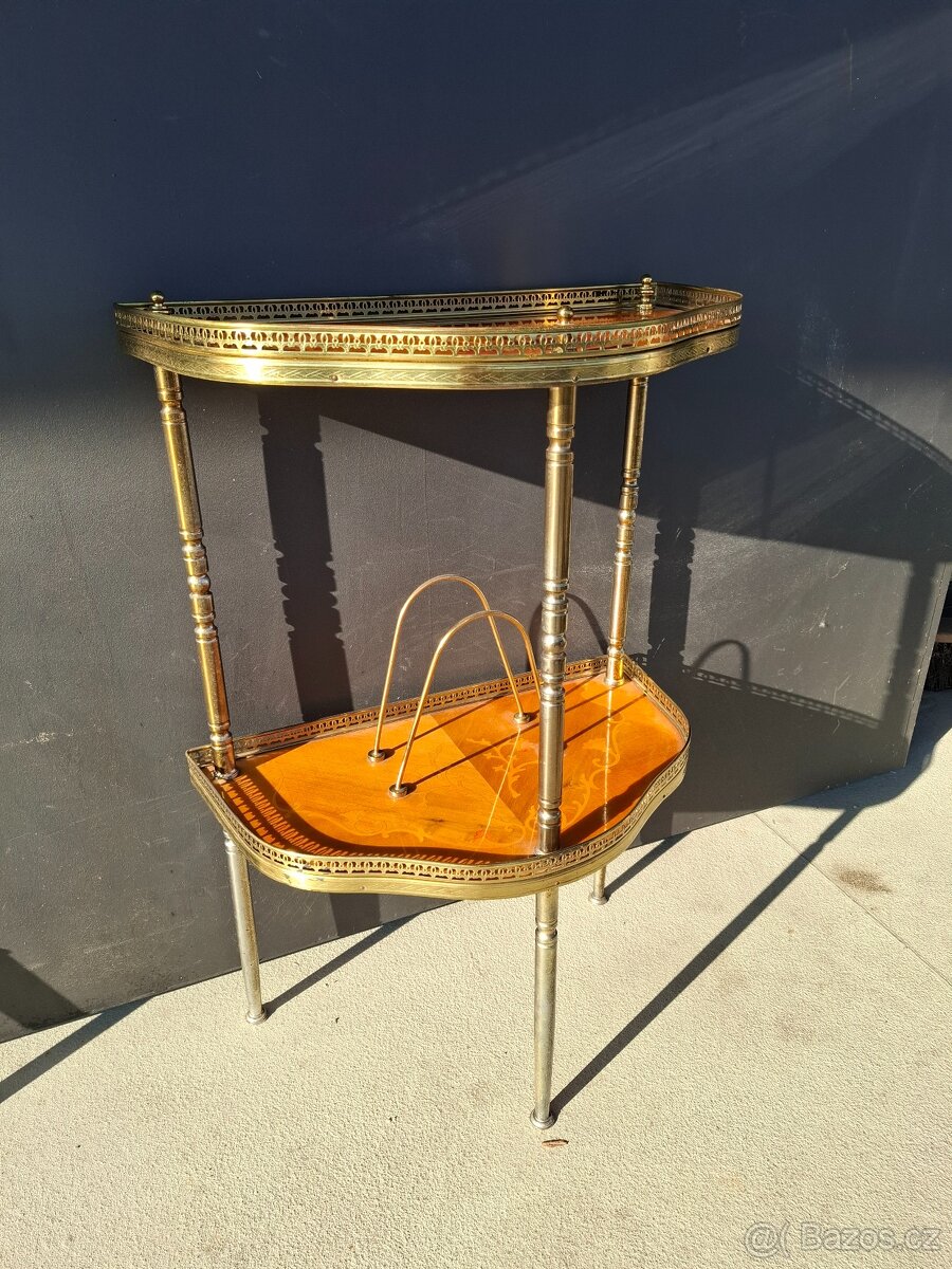 Italský konzolový stolek s intarzií a mosazí - 3