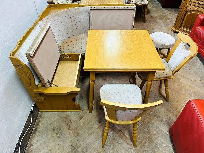 730 Rustikální jídelní set rohová lavice rozkládací stůl - 3