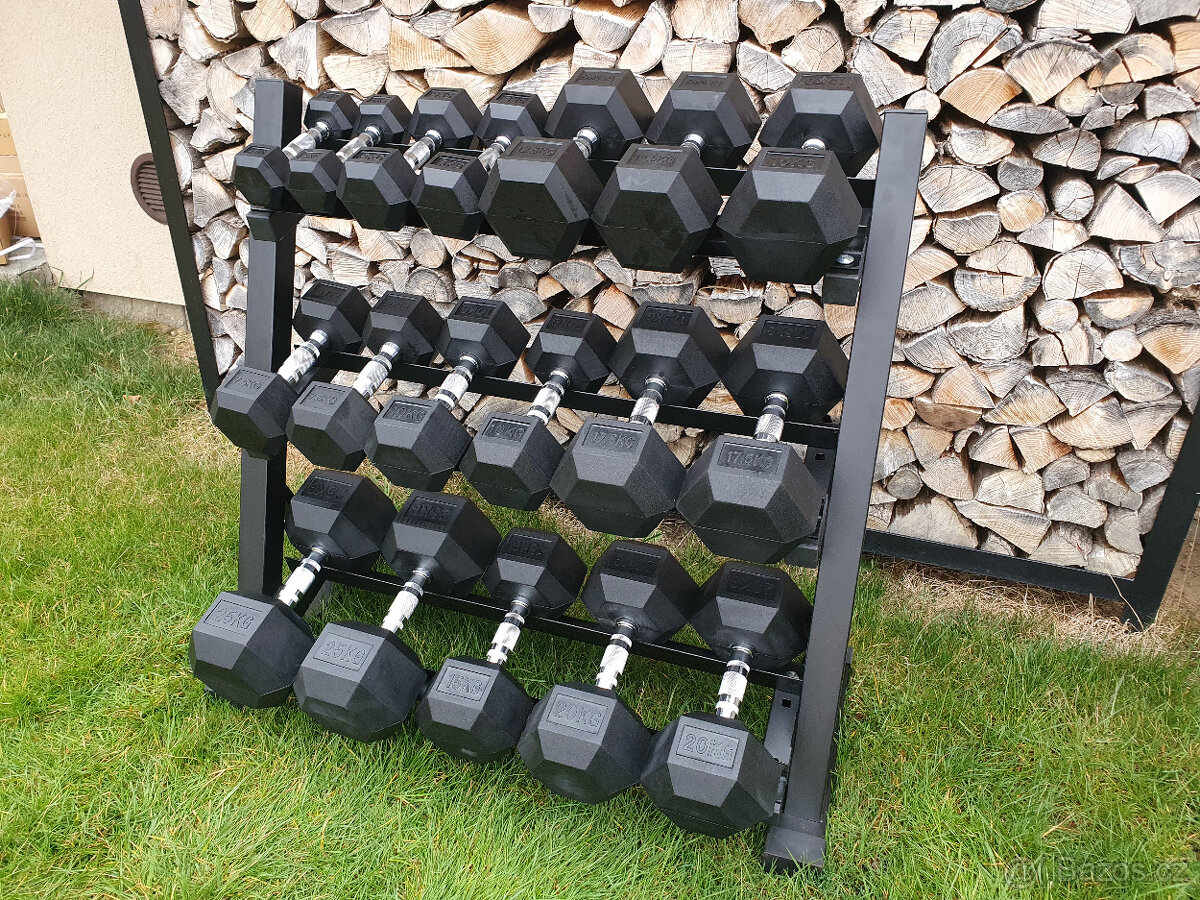 jednoručky činky - HEXA - sada 230kg + STOJAN - 3