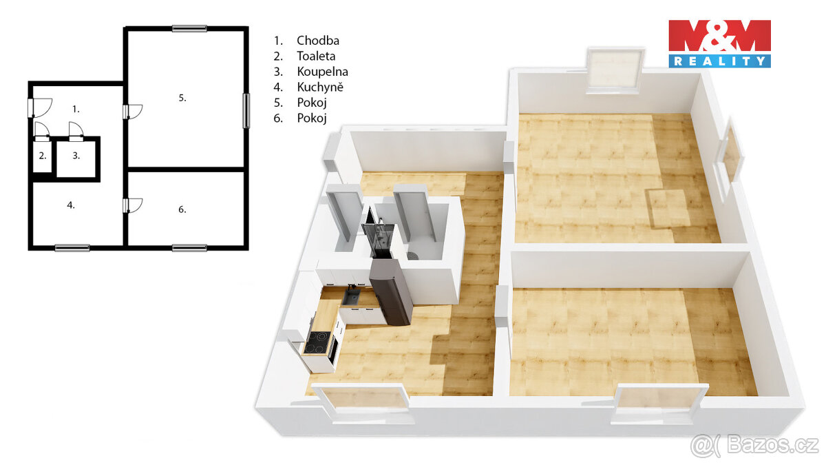 Pronájem bytu 2+1, 53 m², Beroun, ul. Švermova - 3