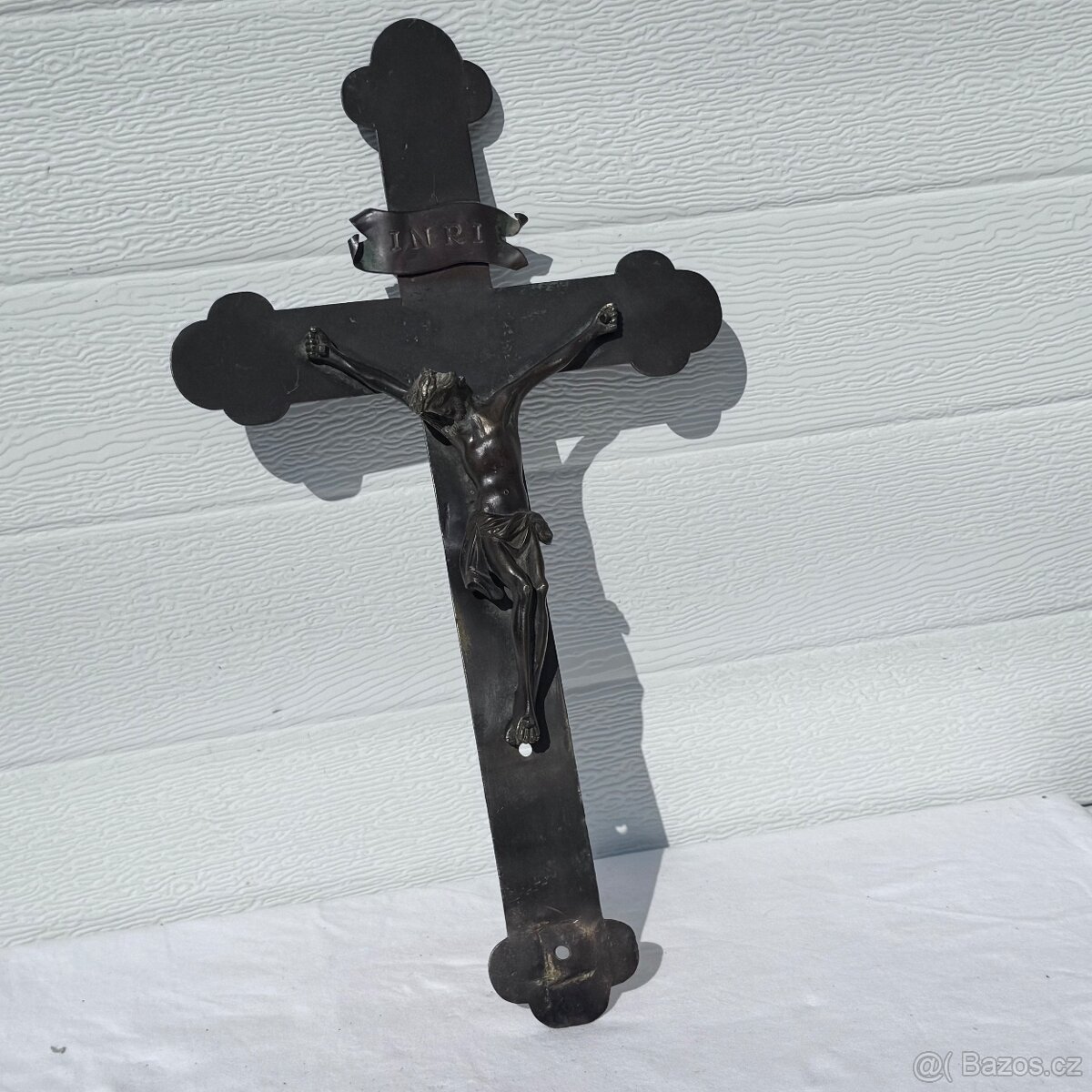 Starožitný mosazný kříž 40 cm - 3