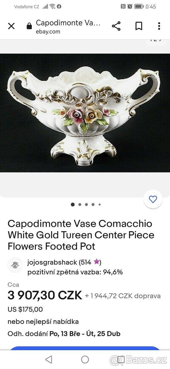 Starožitna porcelánová mísa ve tvarů Gondoly, signováno. - 3