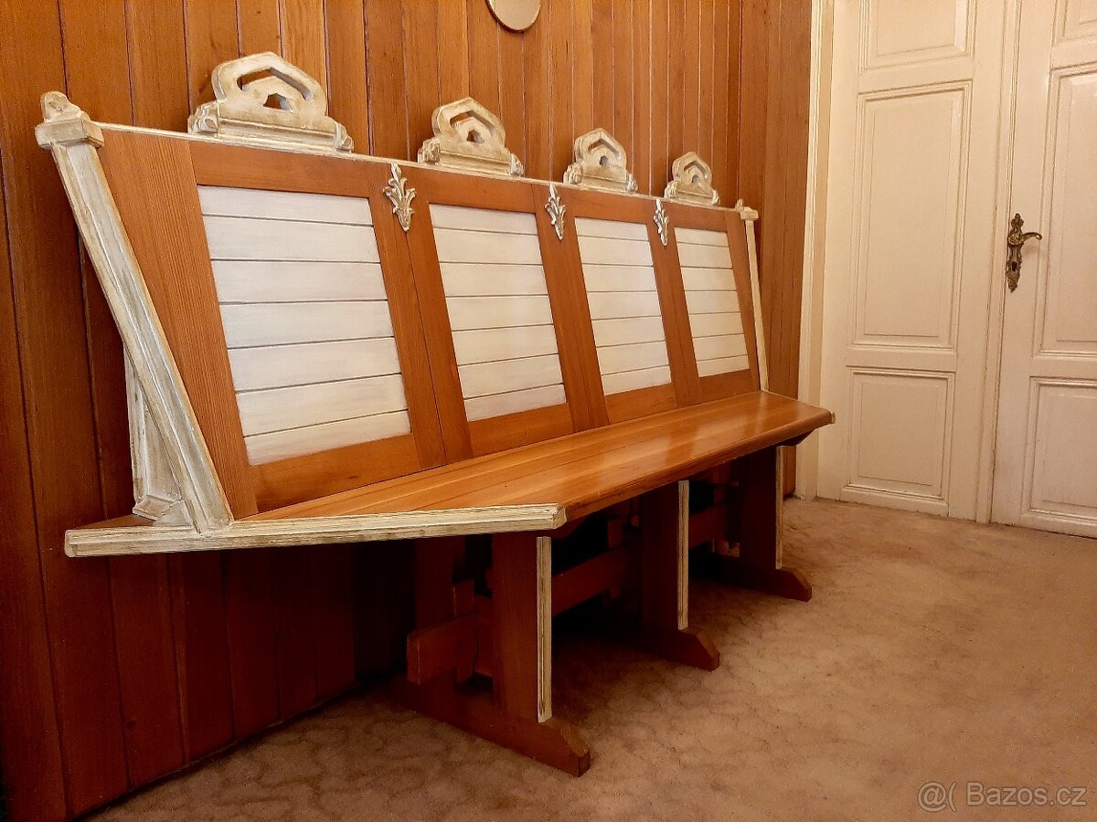 velká stylová lavice, jilmové dřevo - 3