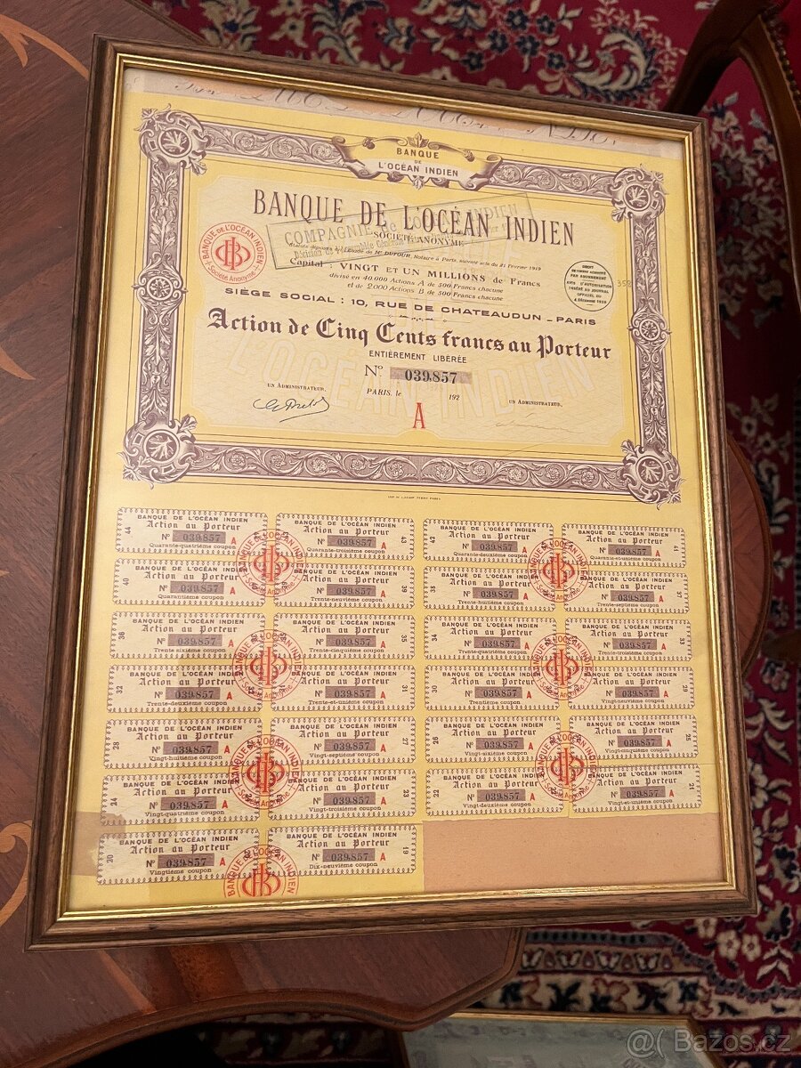 Zarámované orig. staré akcie; skvělý dárek pro právníka, eko - 3
