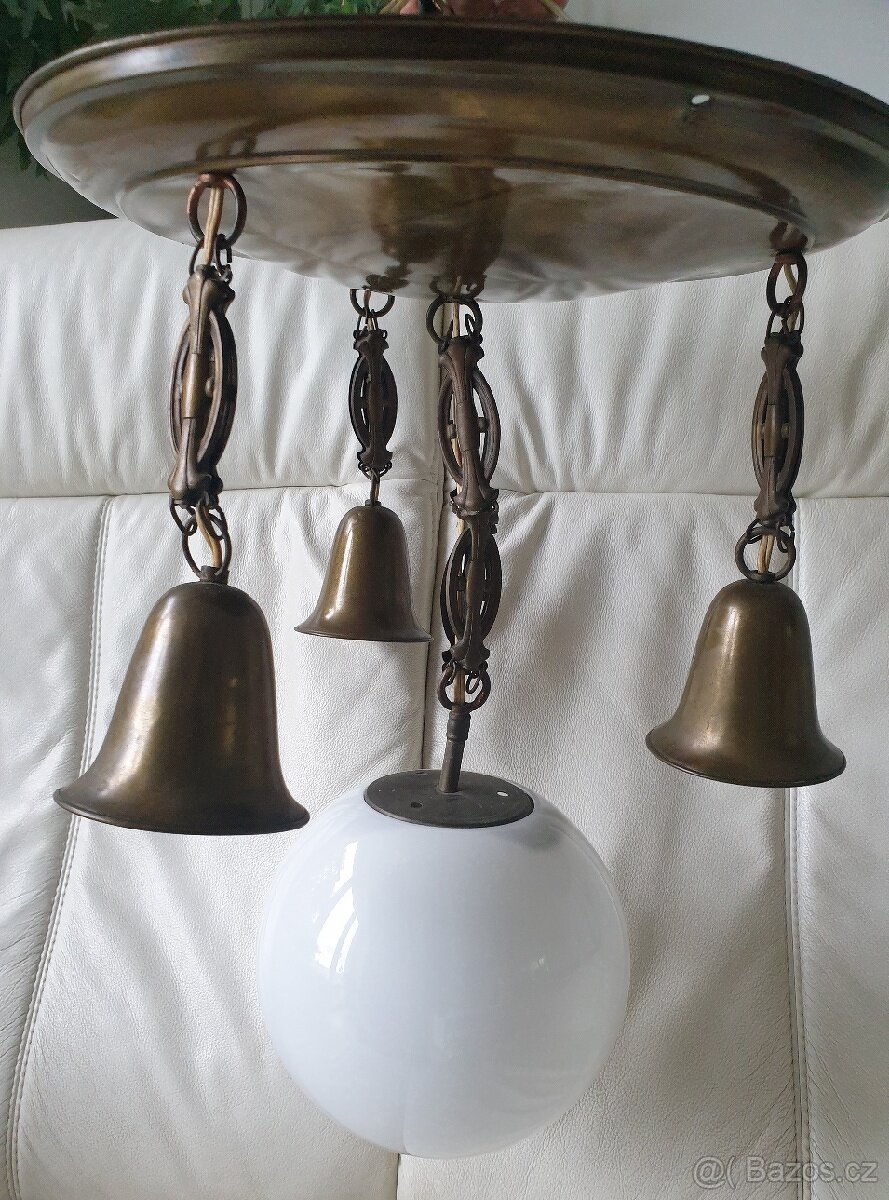 Starožitný lustr mosaz / stropnice / kalíšky koule - 3