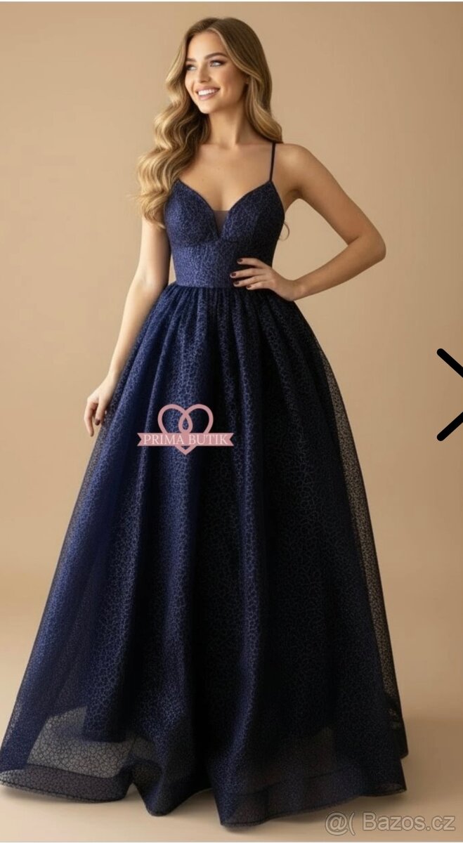 Tmavě modré maturitní plesové šaty S - 3