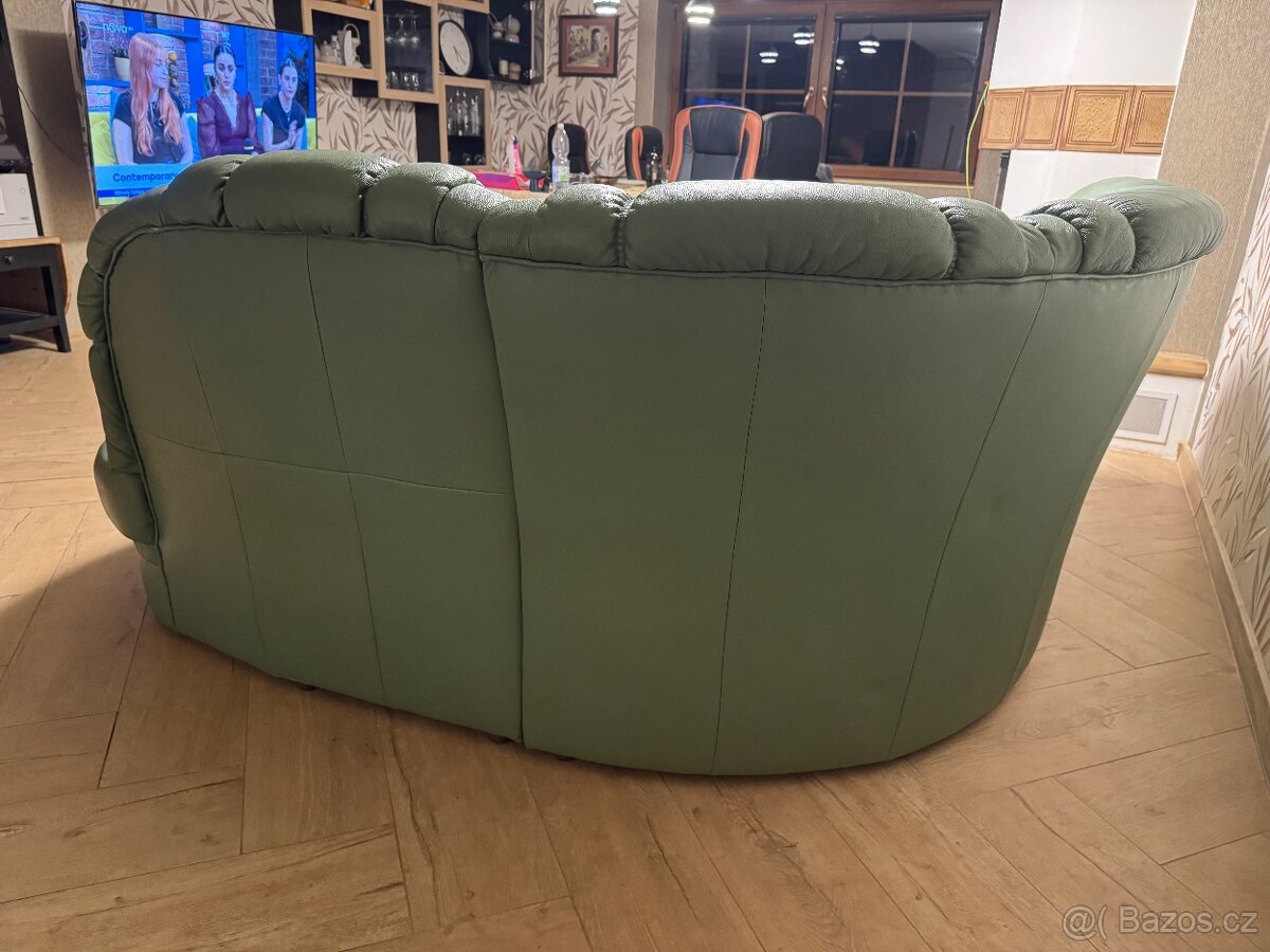 Kožená sedačka hrášková zeleň rohová - 3