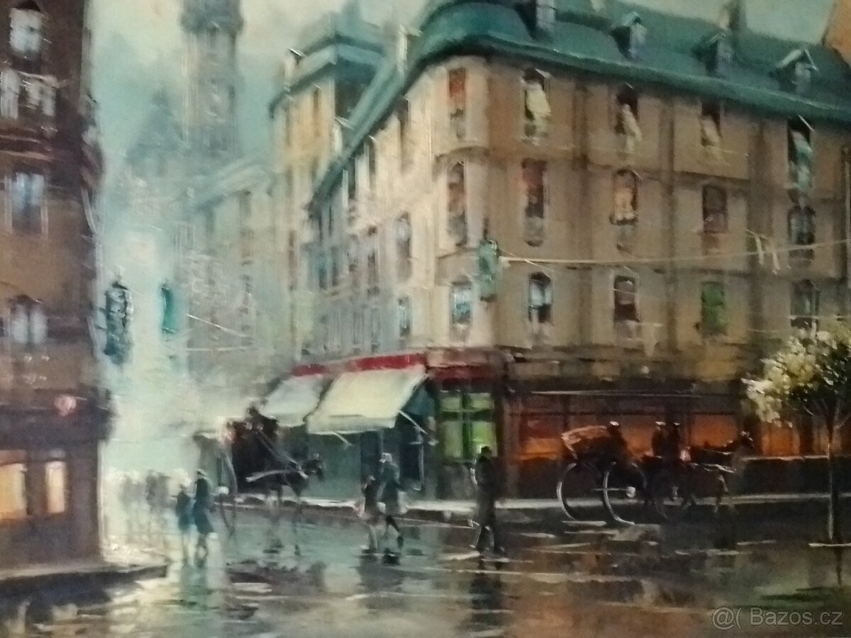 Paříž -olej /plátno -podpis autora, 99x59/116x74cm. - 3