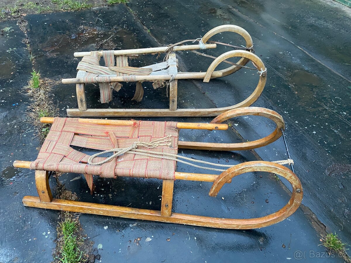 Staré historické sáňky, 2 kusy, Retro - 3