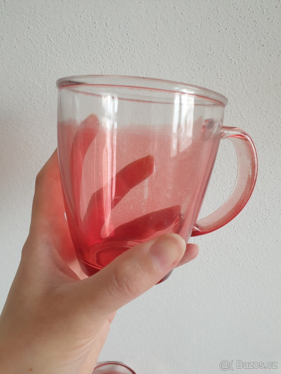 Retro červené skleněné hrnky sklo 2ks - 3