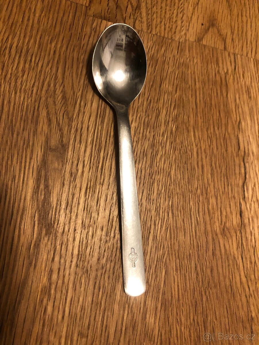 Stará sklenice hořčice a lžička Jednota, reklamní - 3