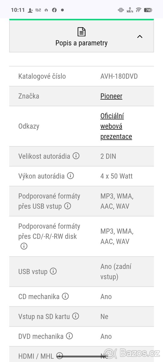 2din Pioneer AVH 180 DVD - 3