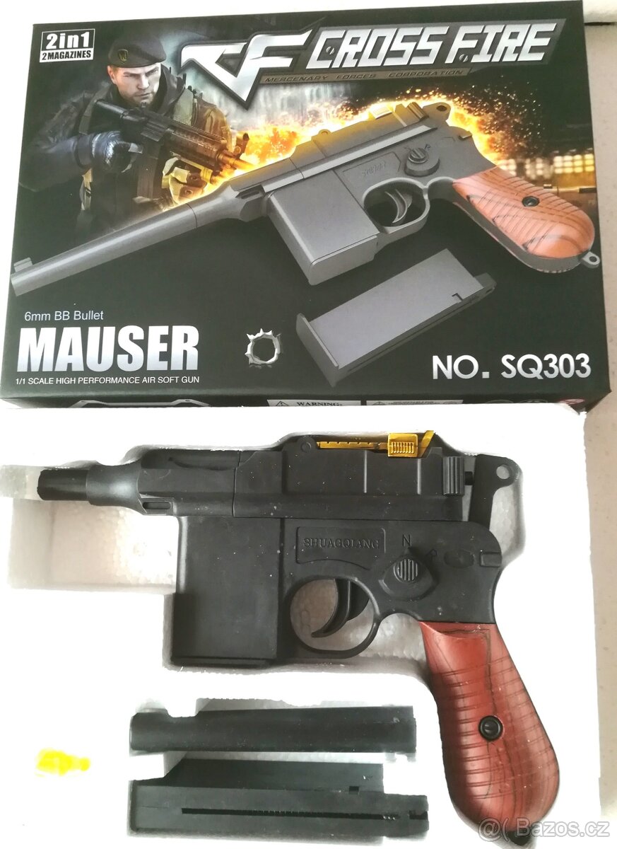 Manuální  airsoft Plastová pistole je replikou    Mauser C96 - 3