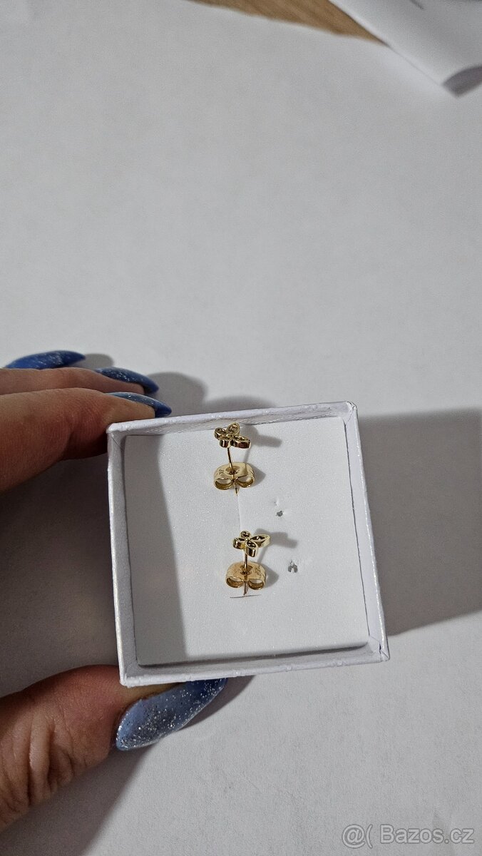 Náušnice motylci pozlac.14K - 3