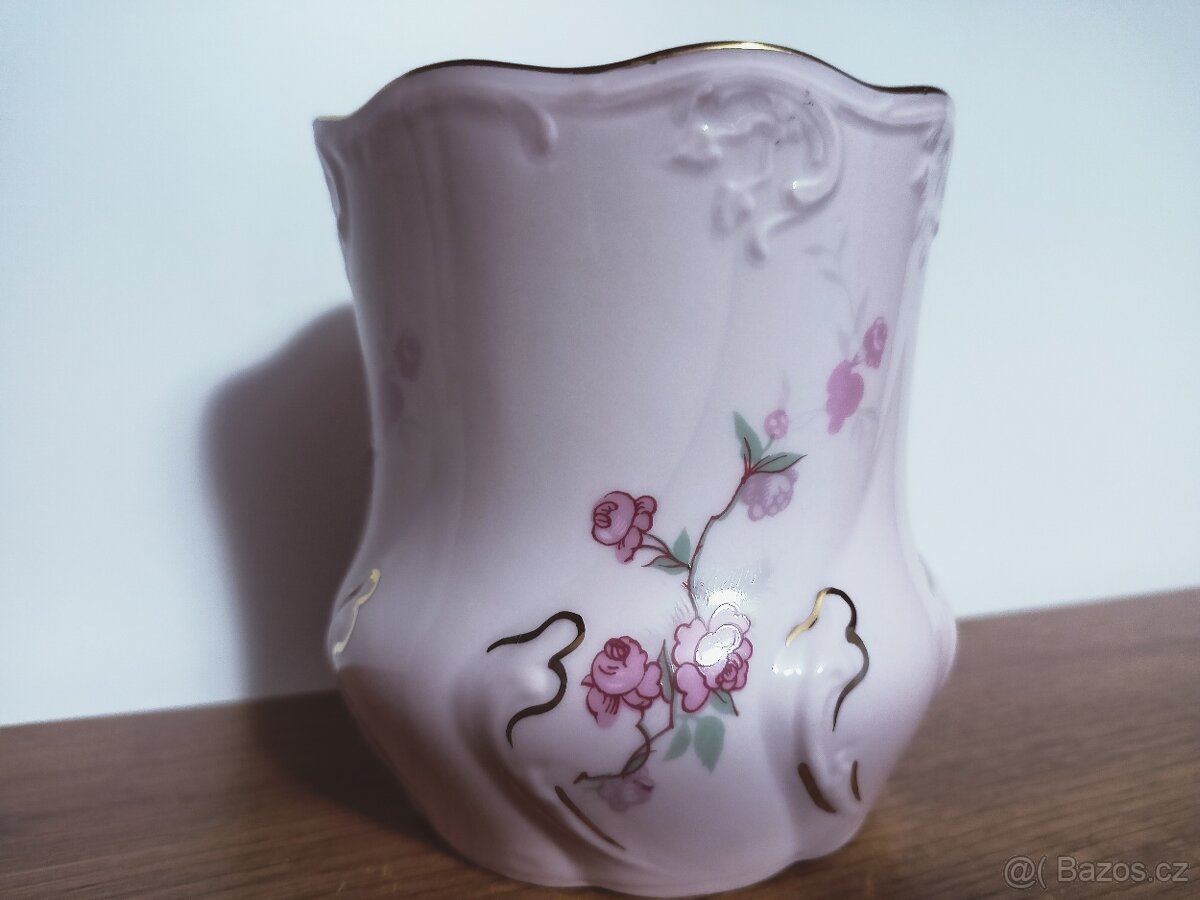 2x hrnek z růžového porcelánu s jemným květem - 3