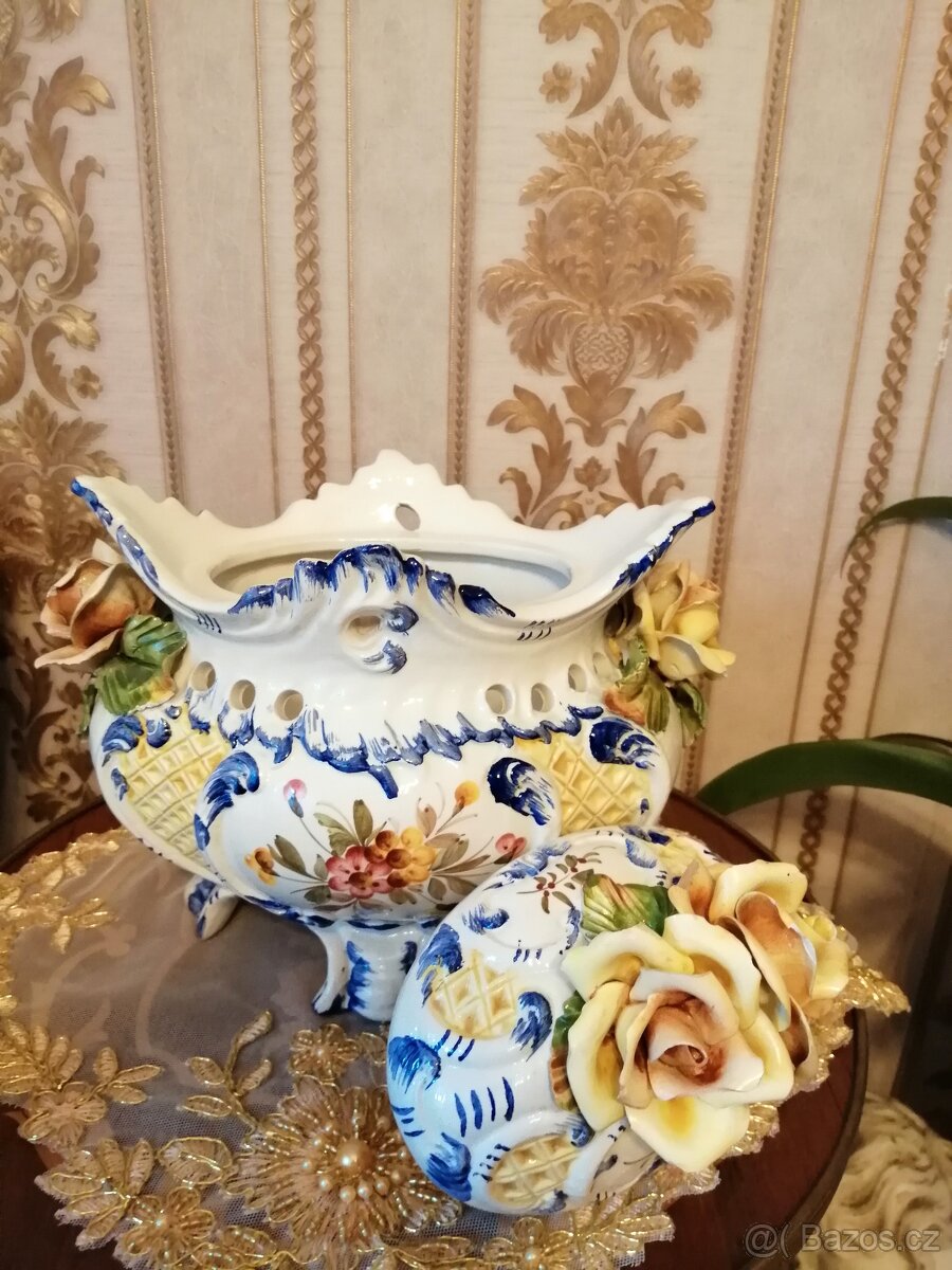 Starožitna porcelánová 2 dílna mísa, šperkovnice. Signováno. - 3