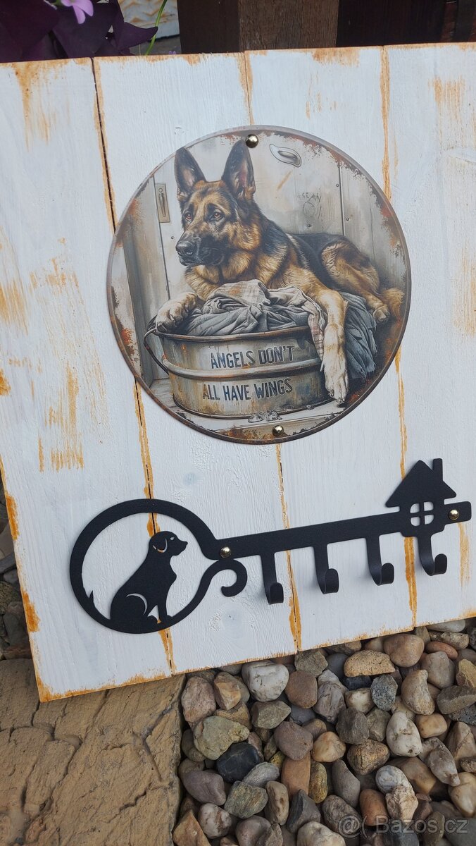 Hand made věšák na klíče Provence, Se psem - 3