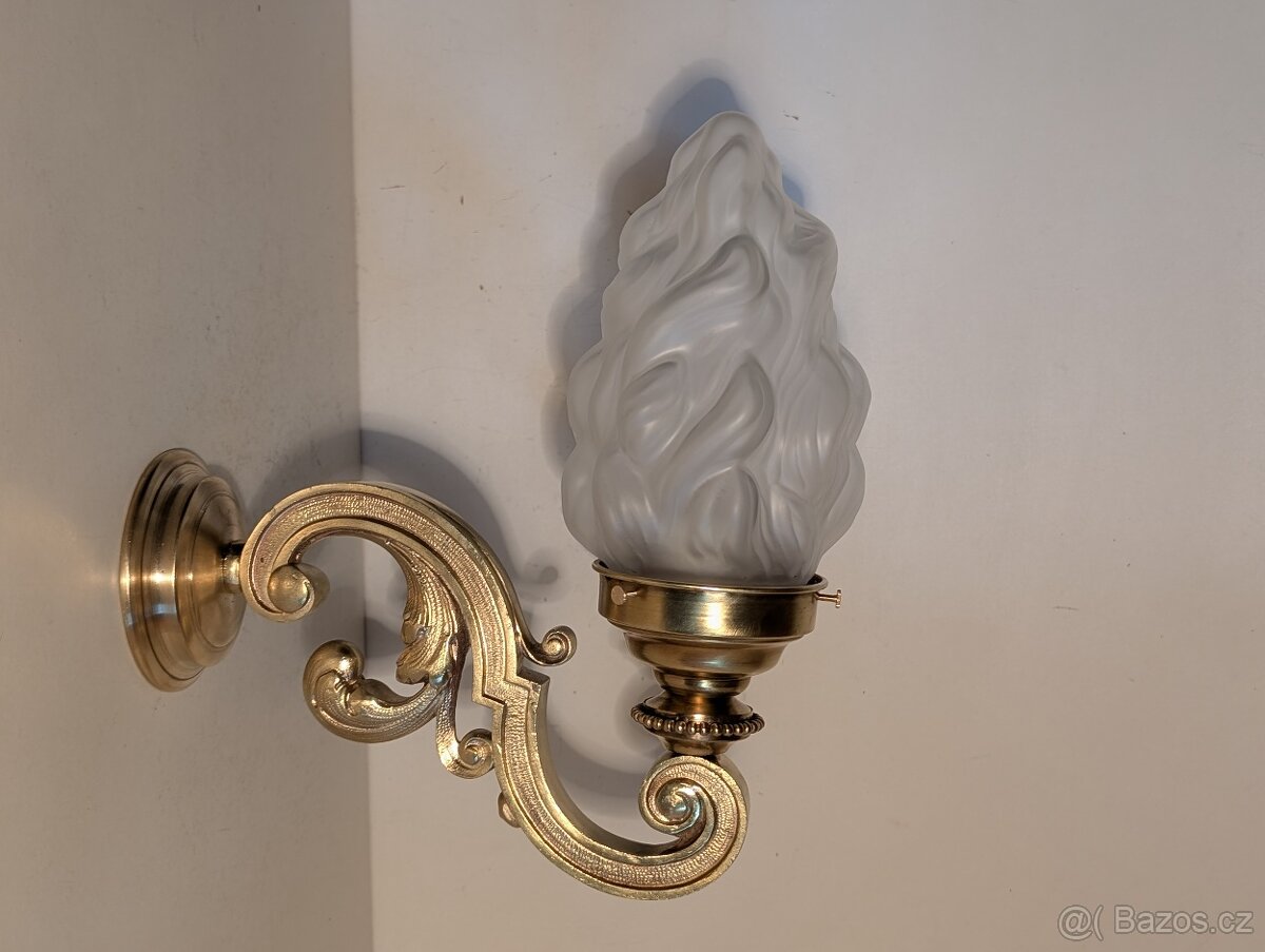 mosazná lampa, lampička matové plastické stínidlo - 3