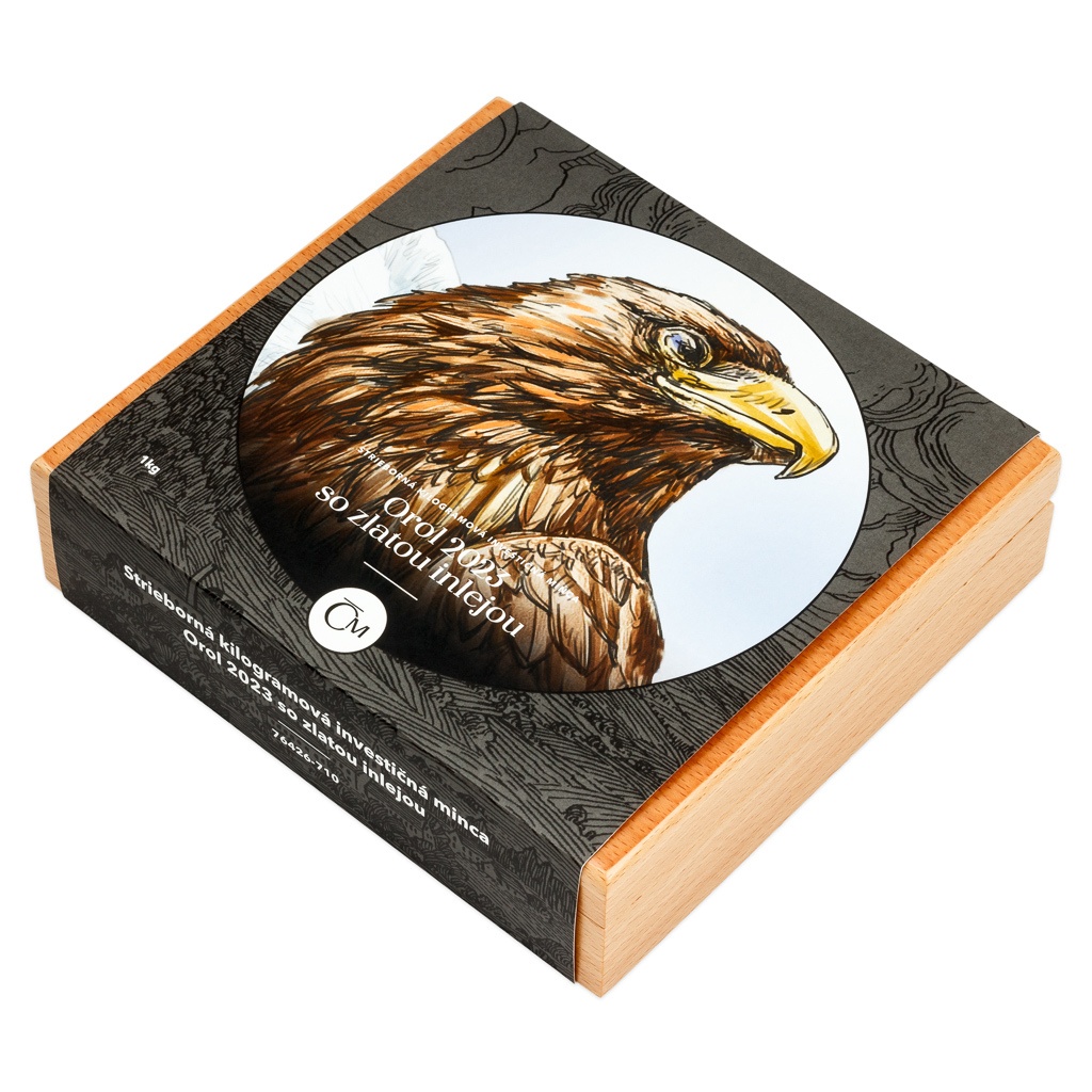 Stříbrná 1 kg investiční mince Orel 2023 se zlatou inlejí - 3