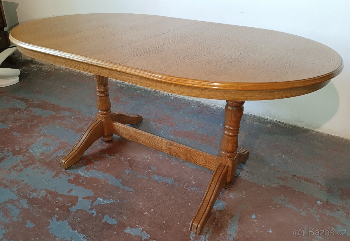 Rustikální, dubový, rozkládací stůl. Ovál. - 3