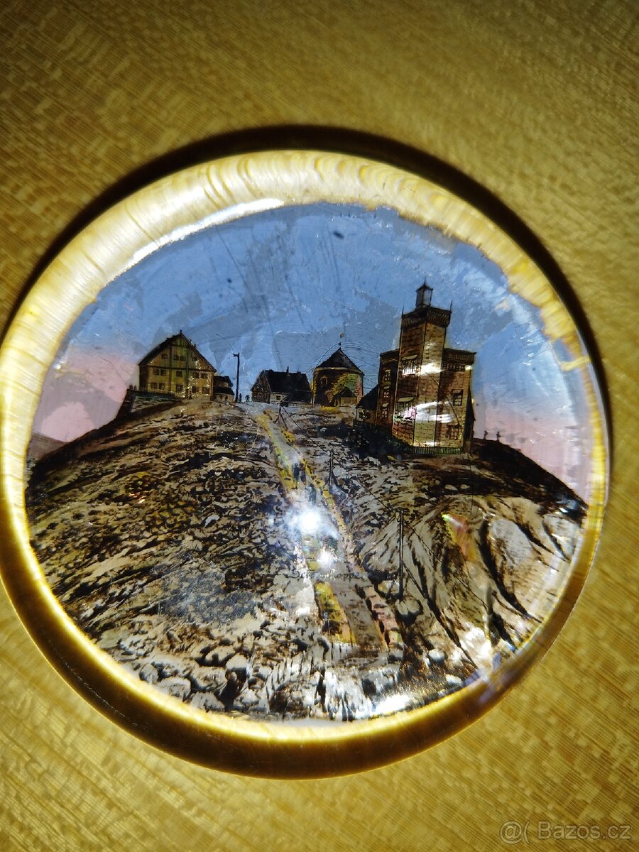 Starožitné skleněné těžítko Schneekoppe, Sněžka - 3