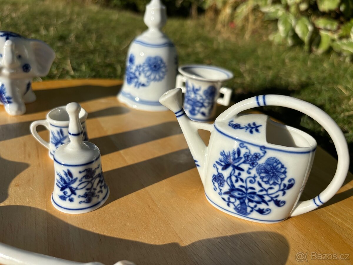 Porcelánové miniatury – cibulový vzor, modrobílá dekorace - 3