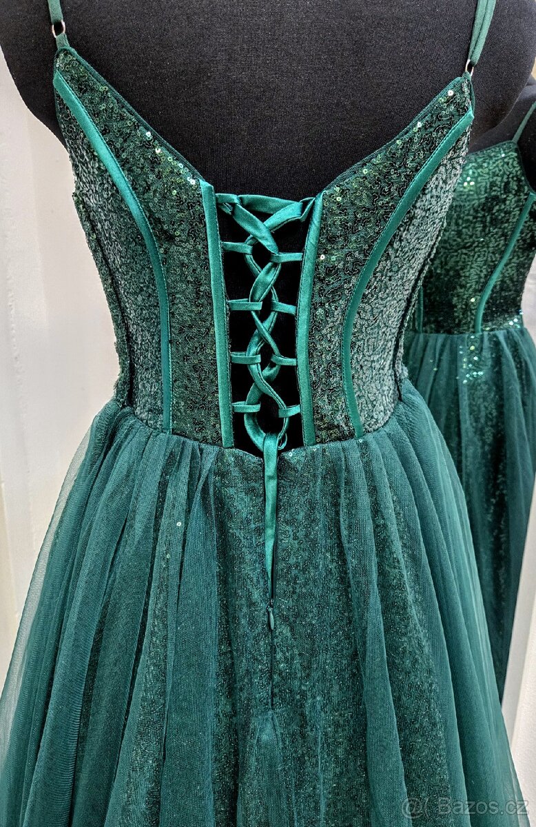 NOVÉ plesové šaty SMARAGDOVÉ - 3