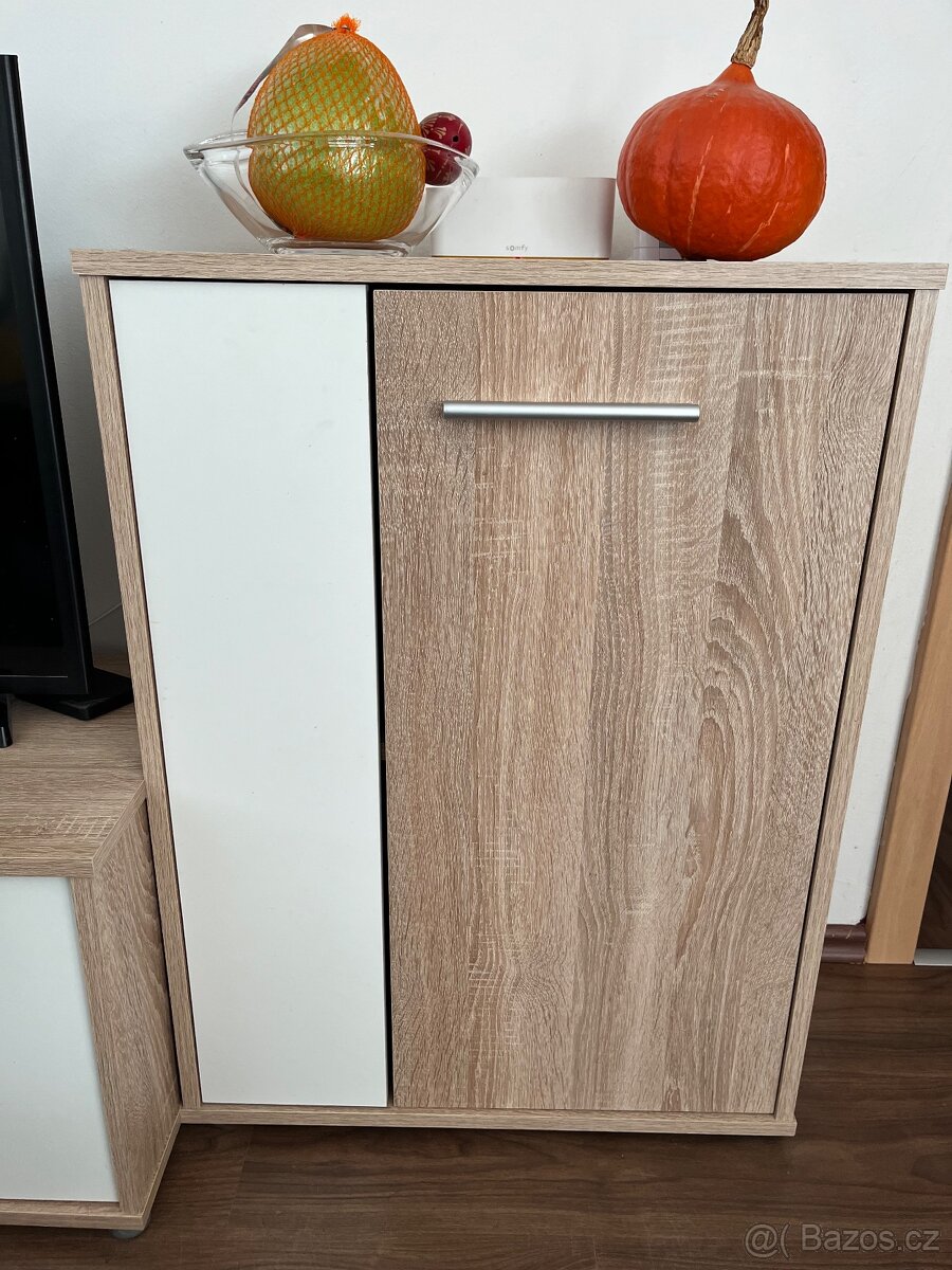 Minimalistická obývací stěna bílá a dub sonoma - 3