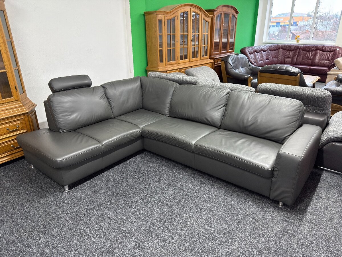 Rohová sedací souprava s taburetem, kožená - 3