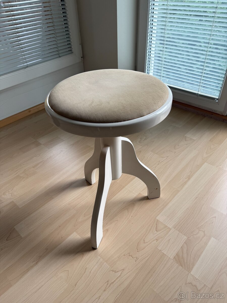 Stolička klavírní otočná - bílý mat/béžový semiš - 3