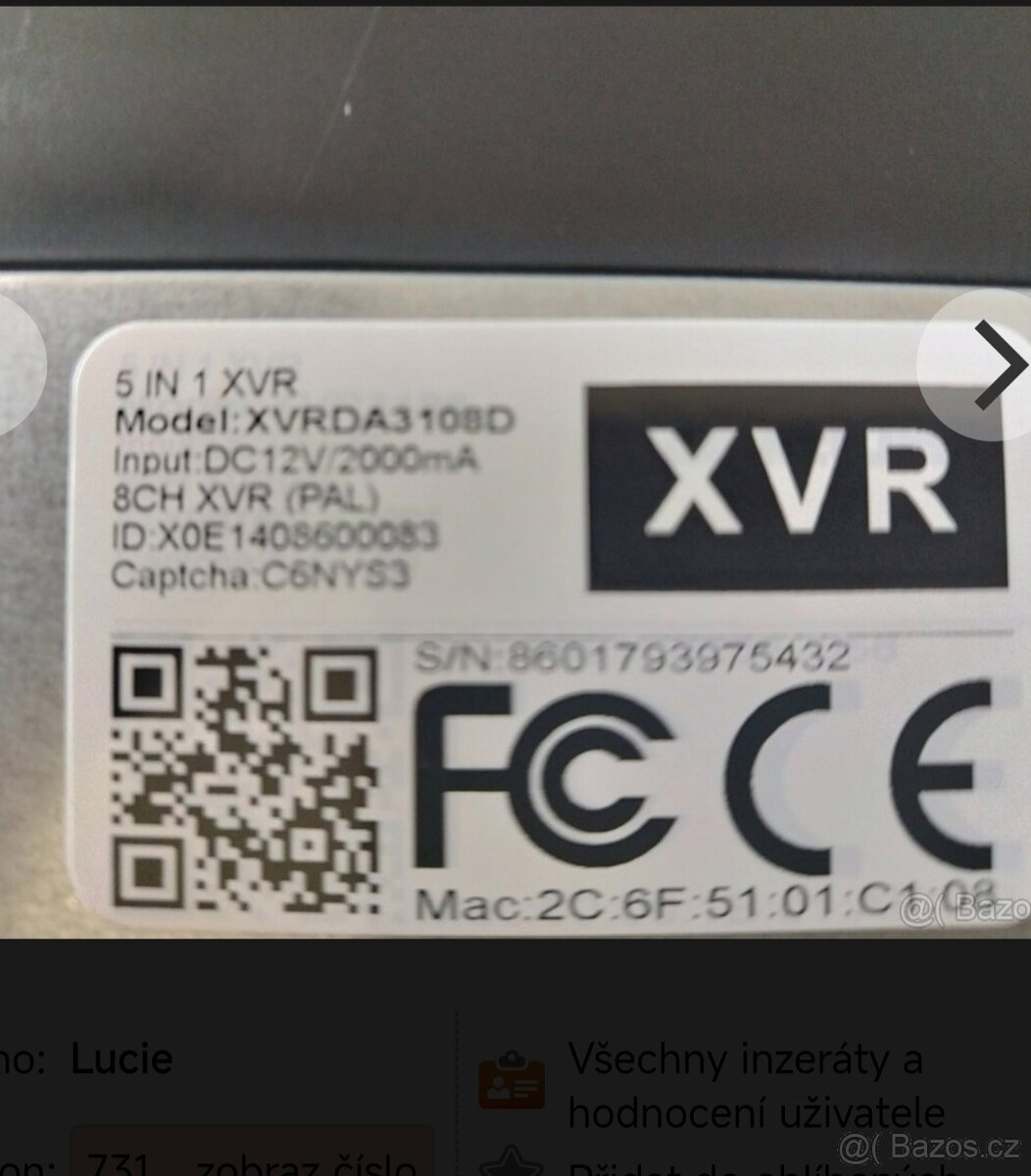 Kamerový systém - rekordér Zonevay 3108 - 3