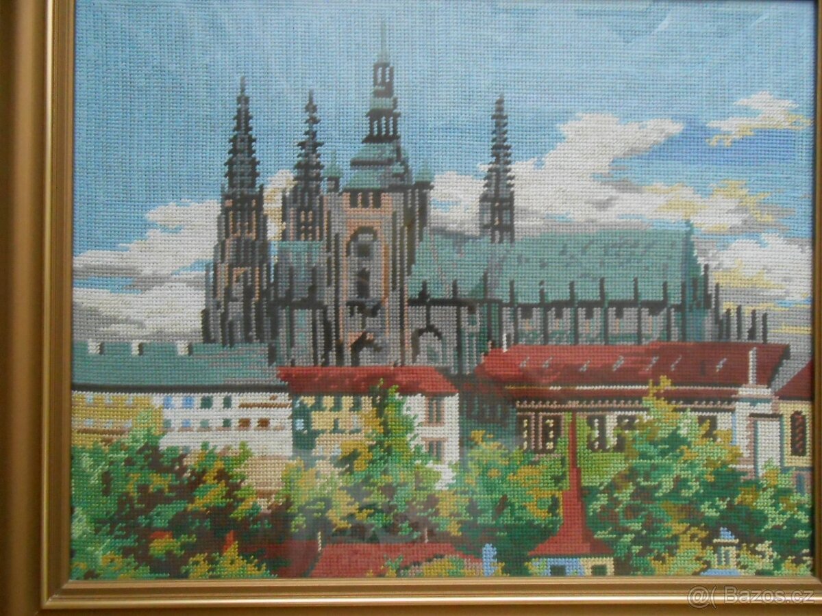 3x vyšívaný obraz MUCHA SUMMER+Pražský hrad+malý obrázek - 3