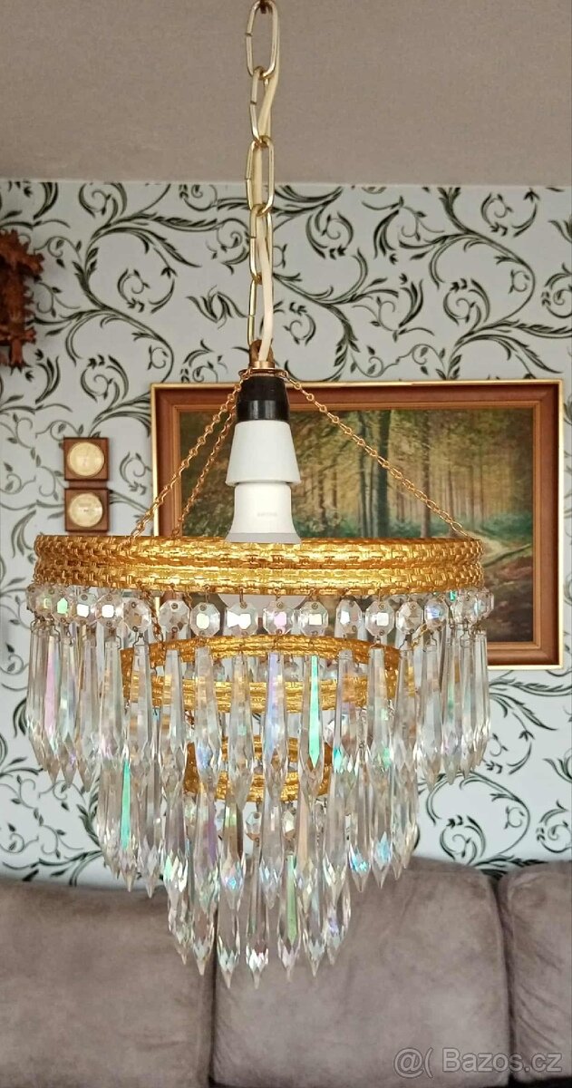 Retro starožitný křišťálový lustr, Železnobrodské sklo K.P. - 3
