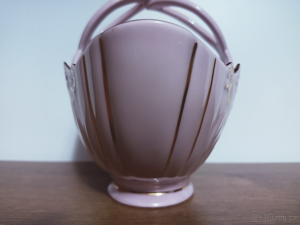 košík z růžového porcelánu 14 karát. zlato - 3