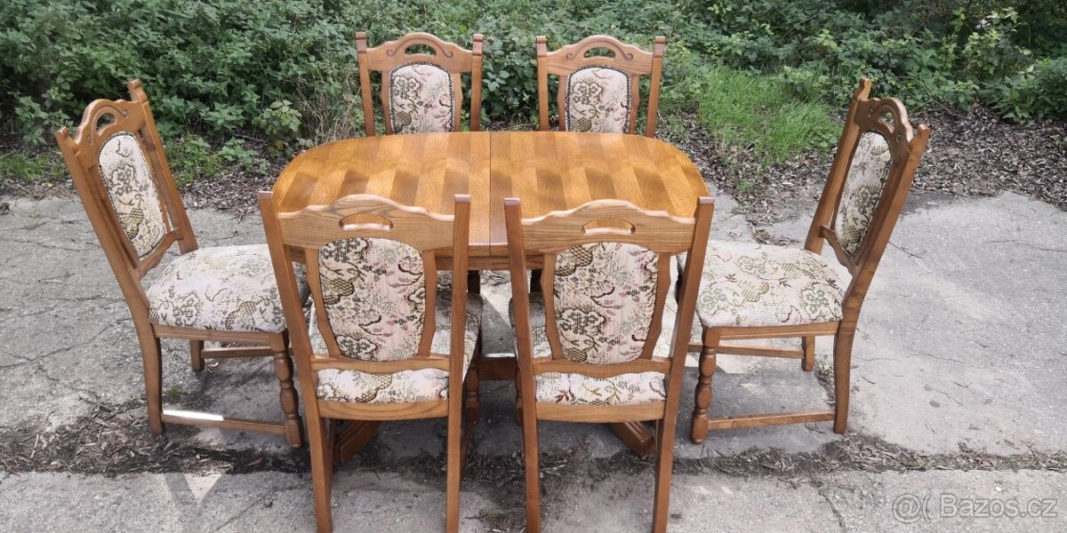 Masivní jídelní stůl+ 6 ks masivních židlí - 3