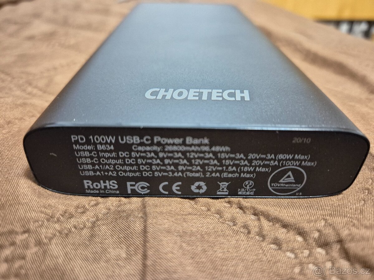 Výkonná 100W powerbanka ChoeTech 26800mAh pro notebooky/Mac - 3
